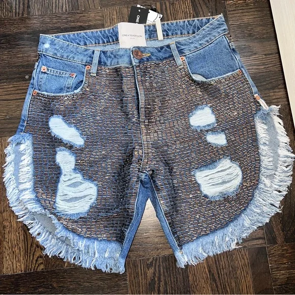 One Teaspoon Gold Mine Frankies Long Length Denim Shorts